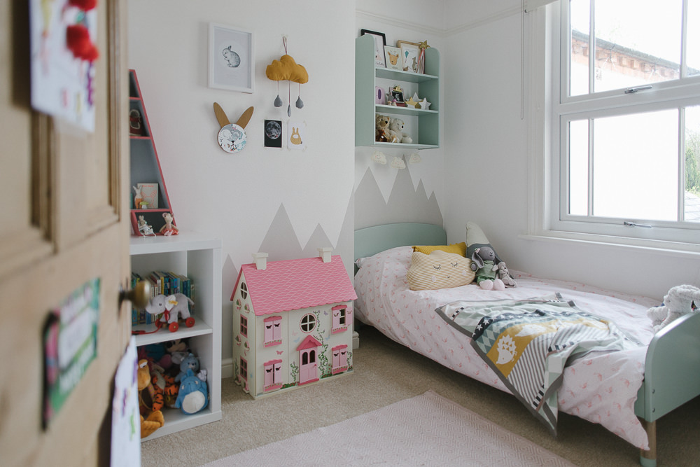 A Mint Girls Bedroom With Touches Of Grey, Pink & Mustard