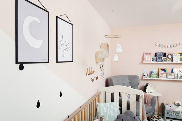 Moon print and Wall Decor | A pastel and monochrome nursery for a little girl with details from The Modern Nursery.