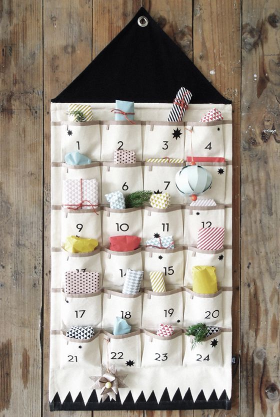 Homemade Advent Calendars For Kids. Ferm Living hanging advent calendar filled with presents.