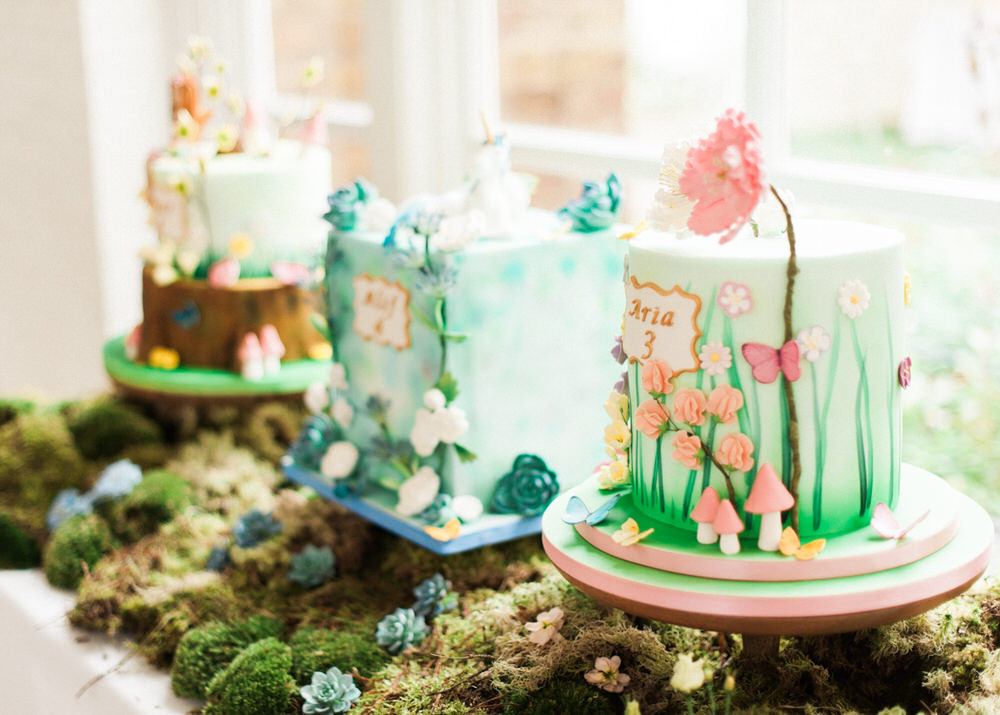 Floral Birthday Cakes | Trio Of Cakes | Midsummer Nights Dream Cakes | A Midsummer nights dream inspired children's birthday party with stunning floral, fairy entertainment, crafts and a picnic. Photos by Kate Nielen.