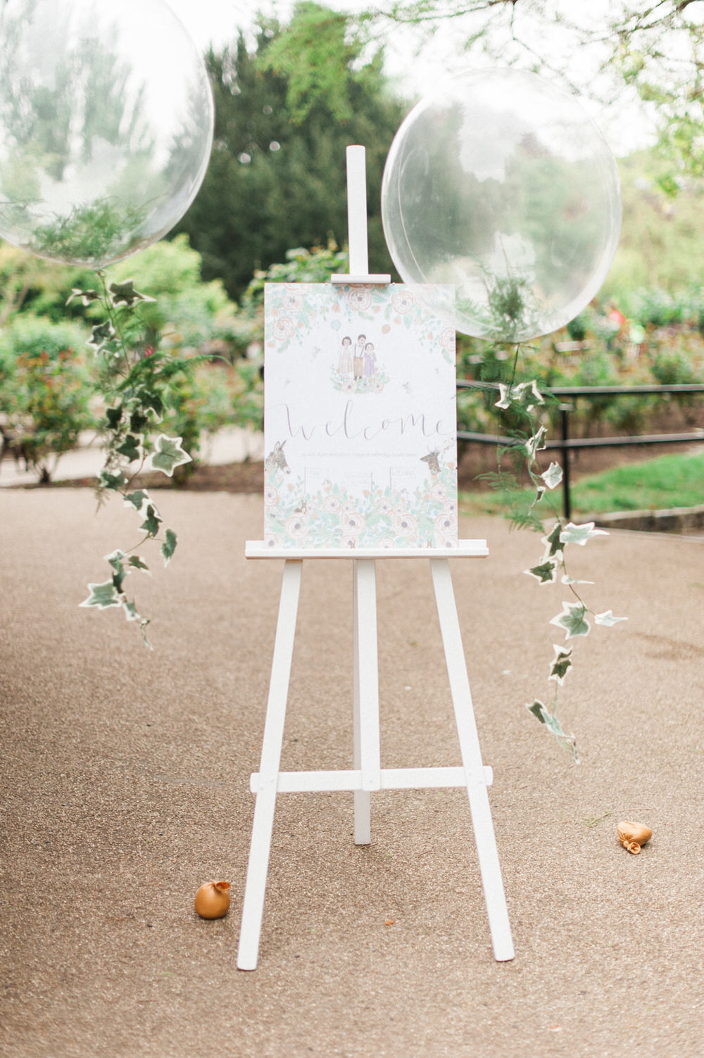 Party Welcome Sign | Illustrated welcome sign | A Midsummer nights dream inspired children's birthday party with stunning floral, fairy entertainment, crafts and a picnic. Photos by Kate Nielen.