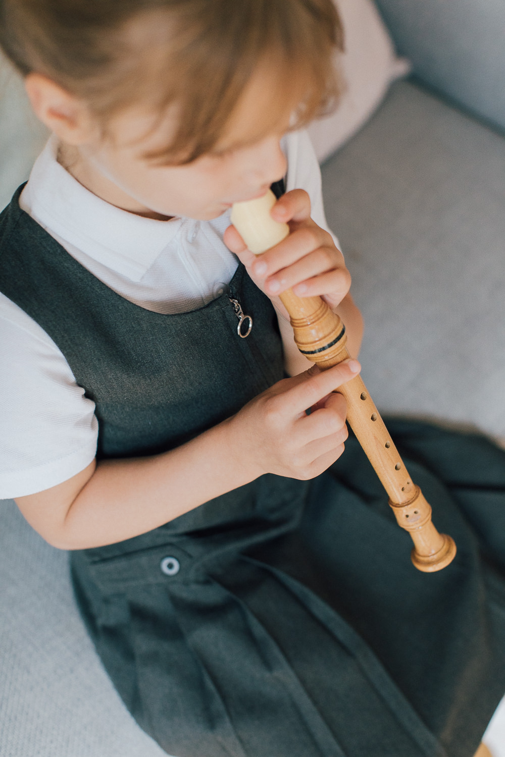 Grey Pinafore & White Polo Shirt | Recorder | Musical Instruments | School Pinafore | Back To School | Preparing For The School Term With Tesco School Uniform