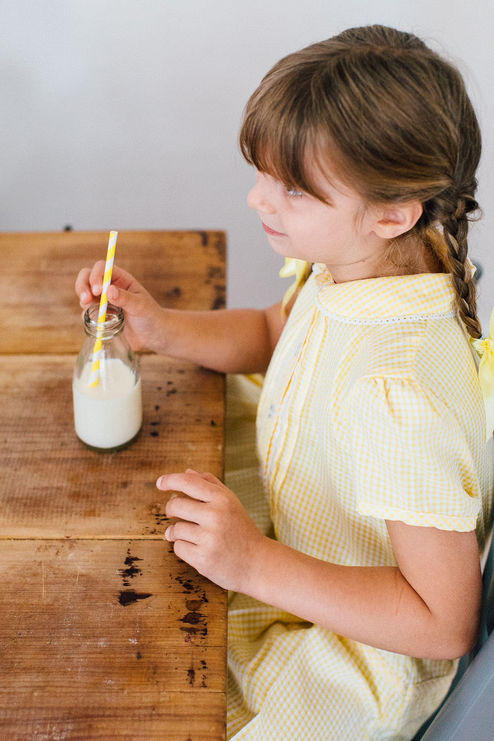 Yellow Summer Dress | Mini Milk Bottle & Striped Straw | Kitchen Table | Back To School | Preparing For The School Term With Tesco School Uniform