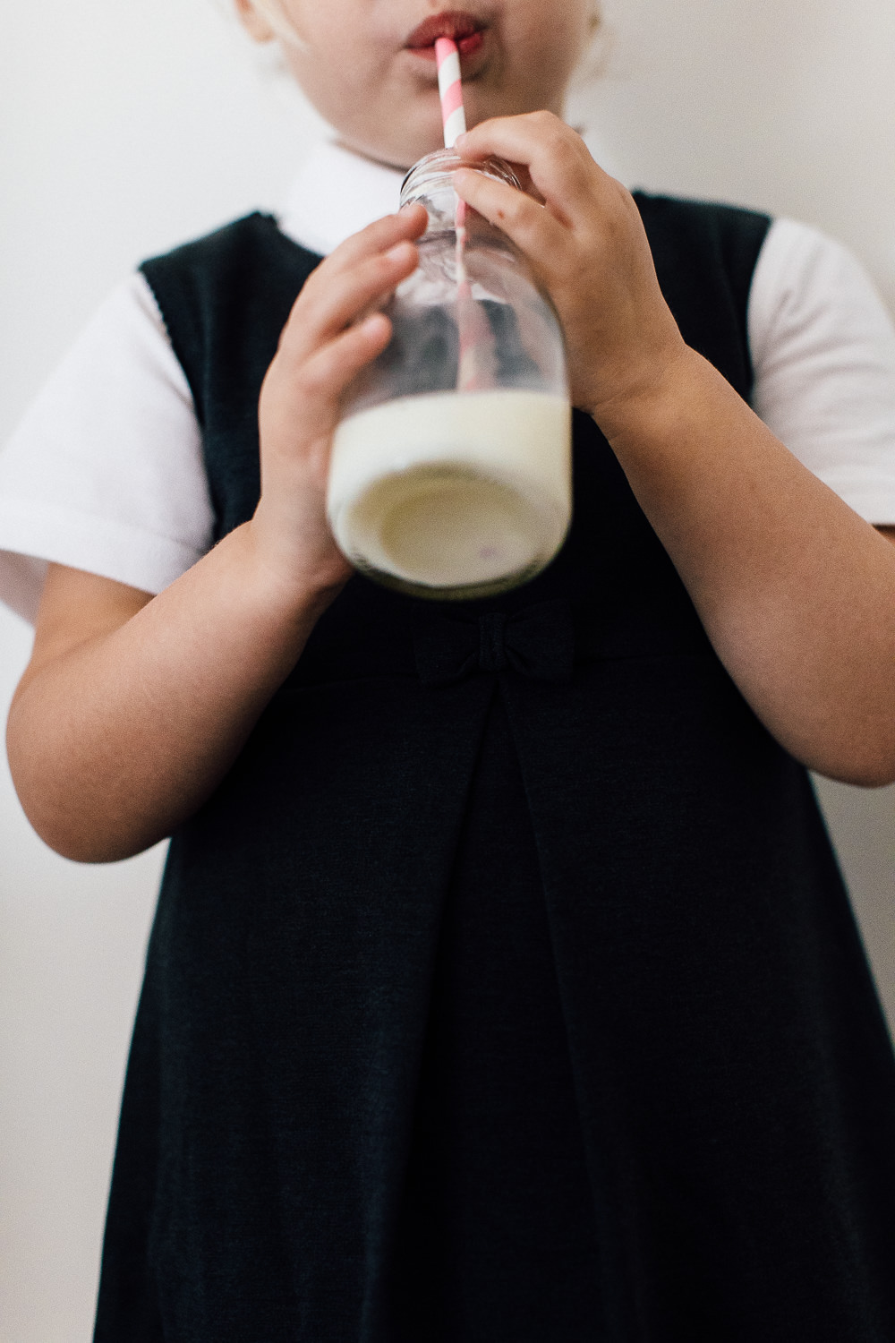 Grey Pinafore & White Polo Shirt | Mini Milk Bottle & Striped Straw | Back To School | Preparing For The School Term With Tesco School Uniform